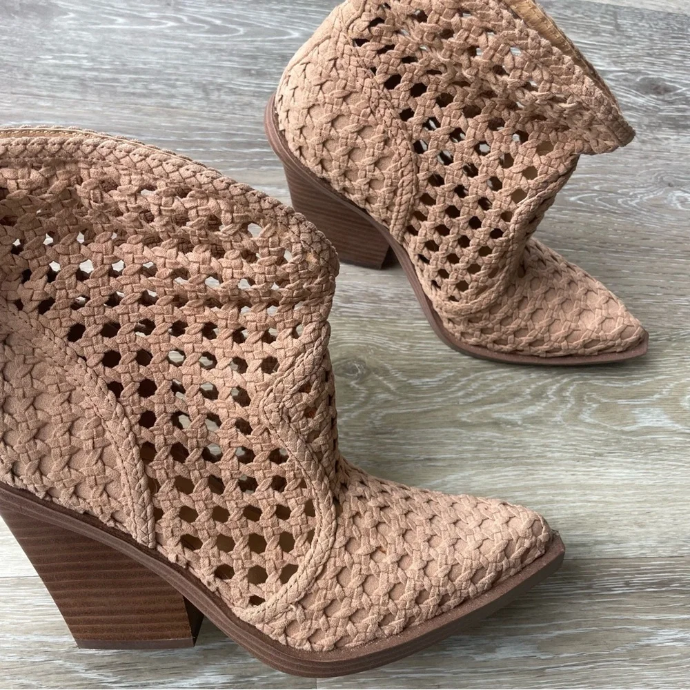 Jessica Simpson Lukkah Tan Woven Ankle Booties Size 6.5 - Picture 5 of 8